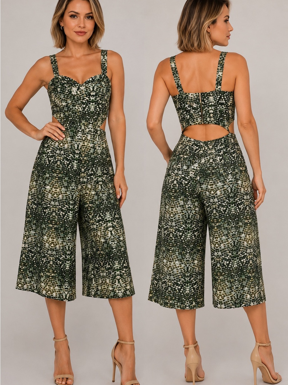 GUESS Showstopper Snake Print Jumpsuit | Elegant Cutout Waist Size 6